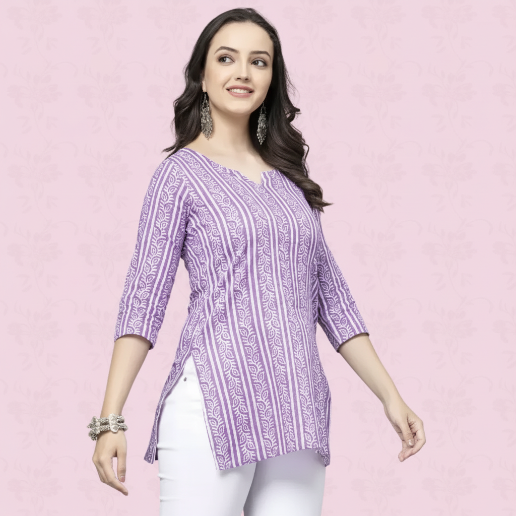 Stylish Lavender Rayon Short Kurti for Women – Casual Western Top for Daily & Office Wear