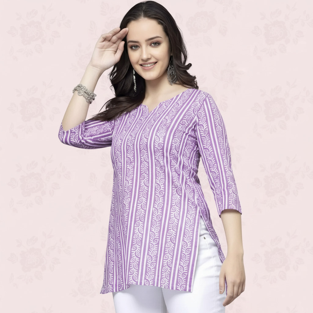 Stylish Lavender Rayon Short Kurti for Women – Casual Western Top for Daily & Office Wear