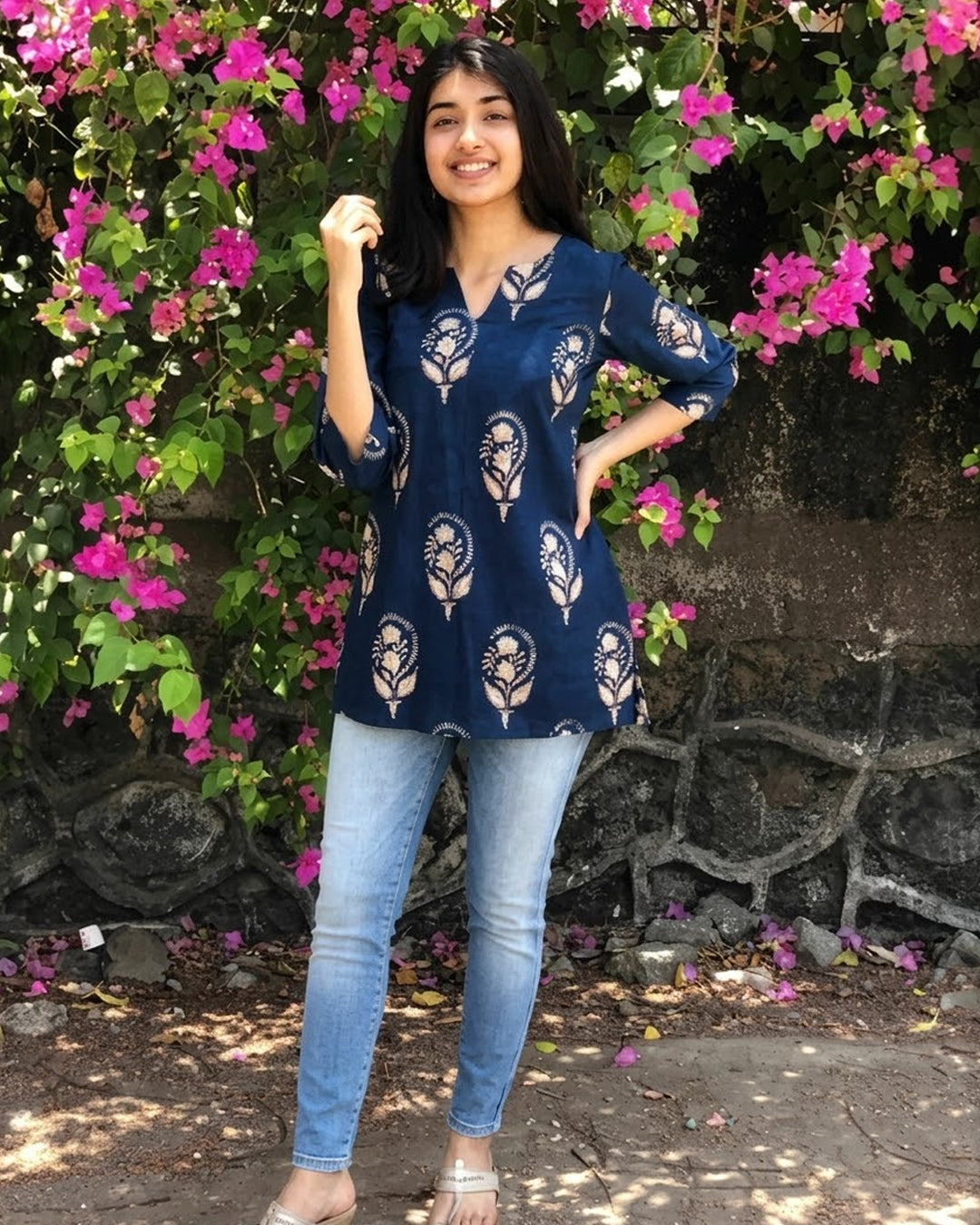 Trendy Blue Block Print Rayon Kurti for Women – Stylish Casual & Daily Wear Kurti
