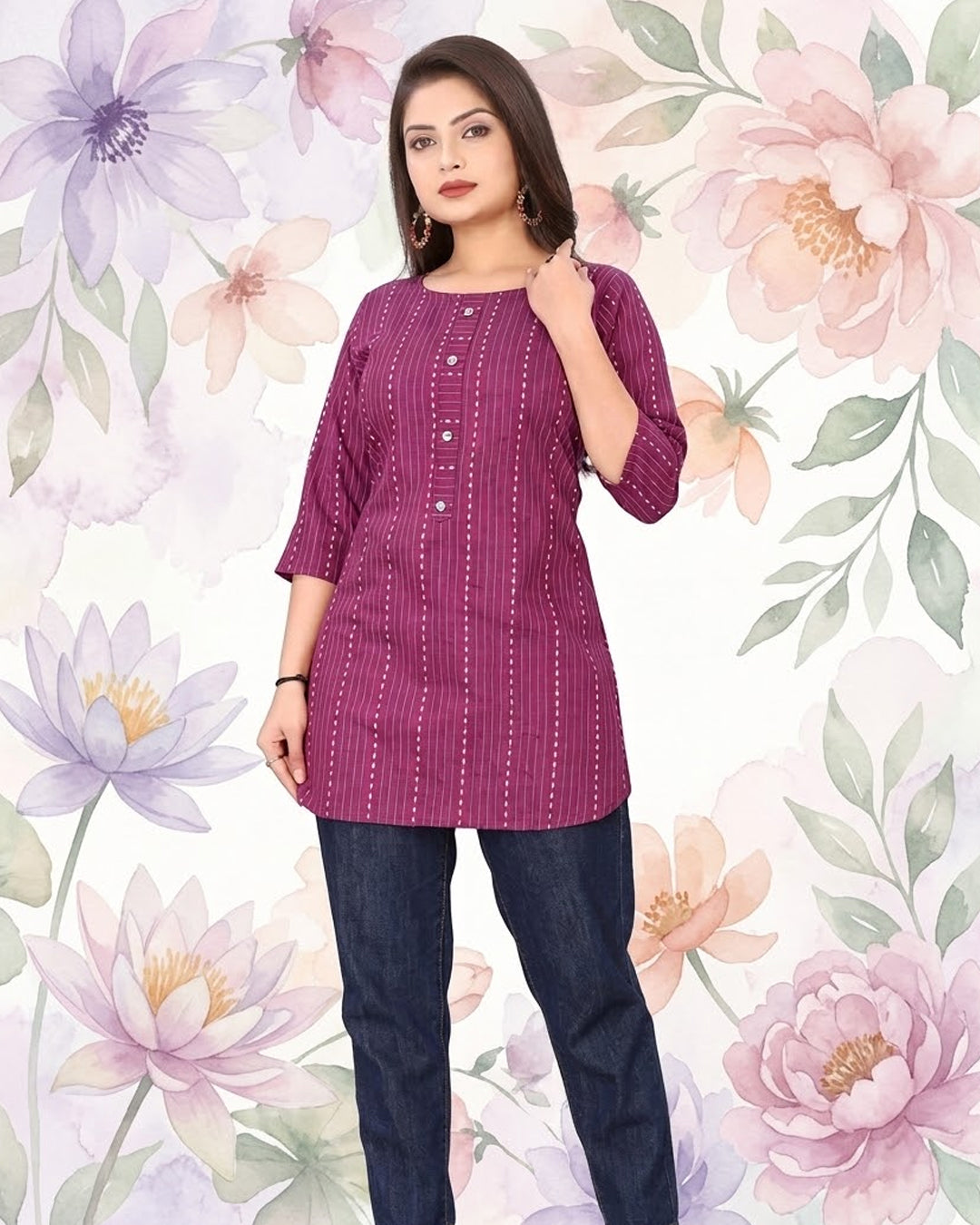 Stylish Purple Cotton Solid Short Kurti for Women – Casual Daily Wear (Size S)
