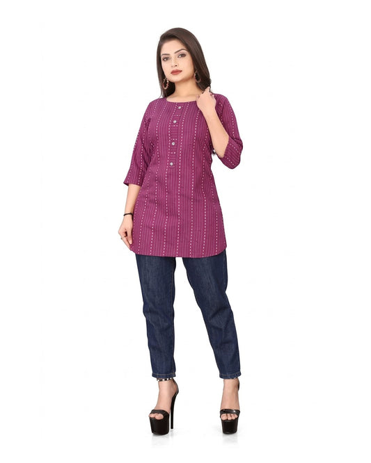 Stylish Purple Cotton Solid Short Kurti for Women – Casual Daily Wear (Size S)