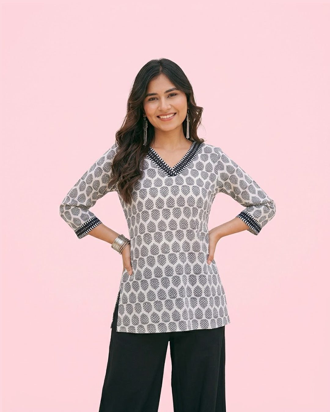 Stylish White Hand Block Print Cotton Kurti for Women – Daily & Casual Wear