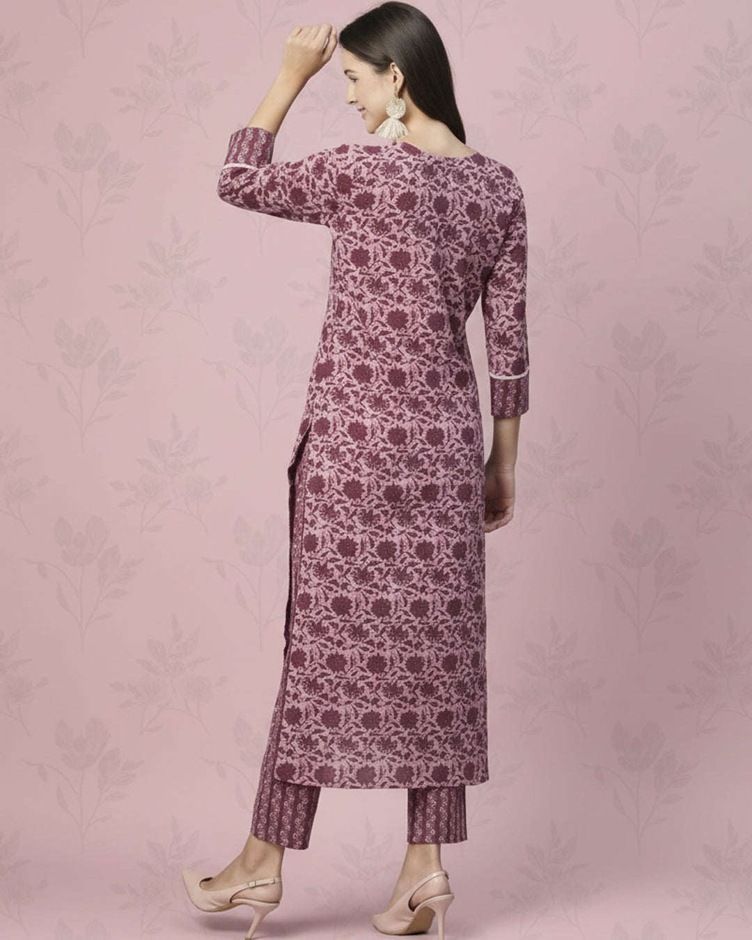 Floral Printed Women Cotton Women Kurta With Pant (2 Psc Set)