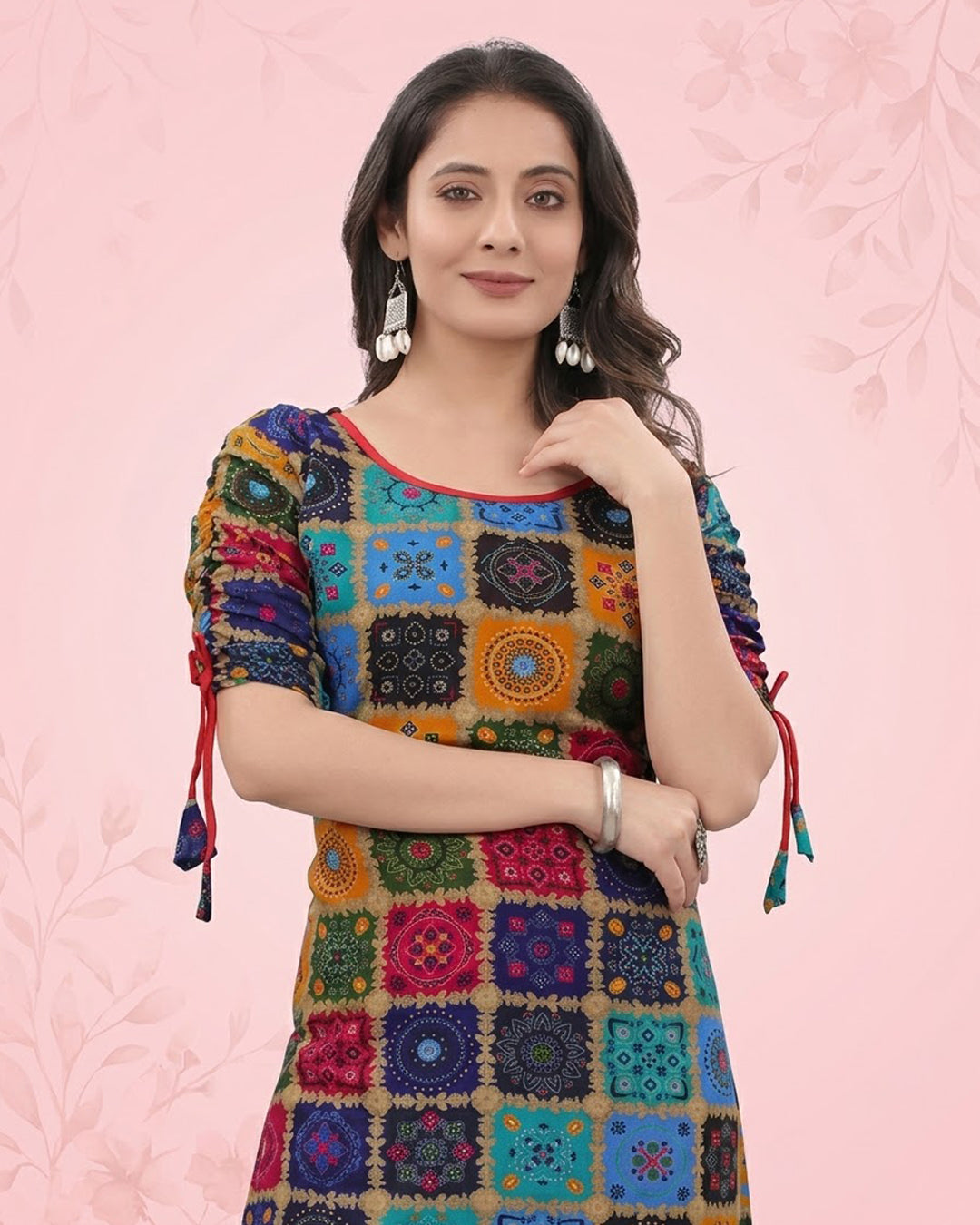 Rayon Printed Kurti for Women (Multicolor, S)