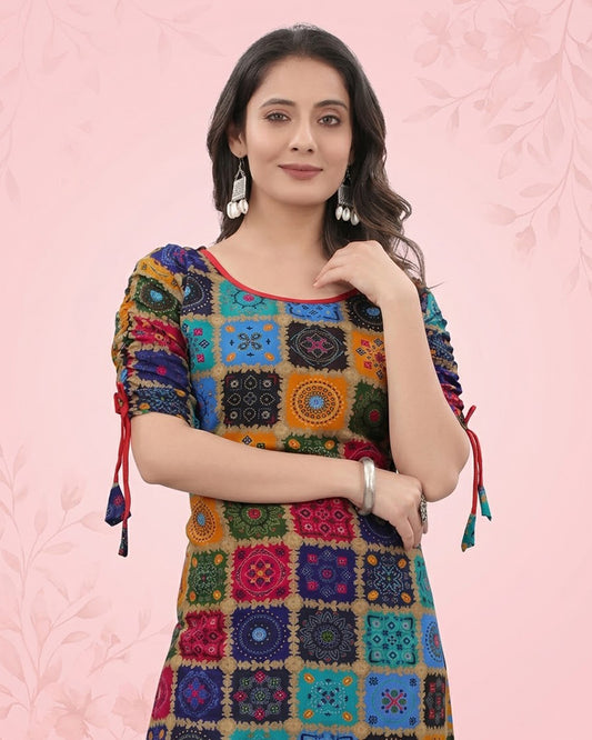 Rayon Printed Kurti for Women (Multicolor, S)